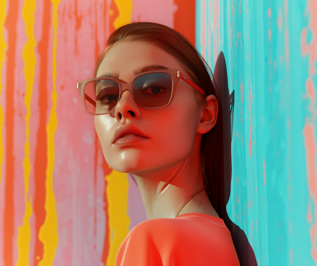 Stylized Portrait of a Woman with Fashion Sunglasses