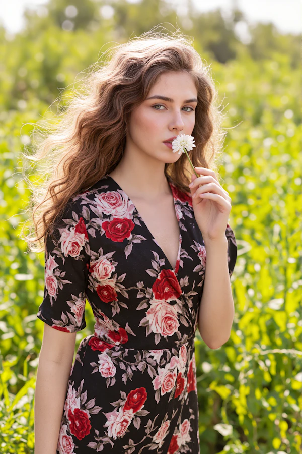 Woman in Nature with Flower