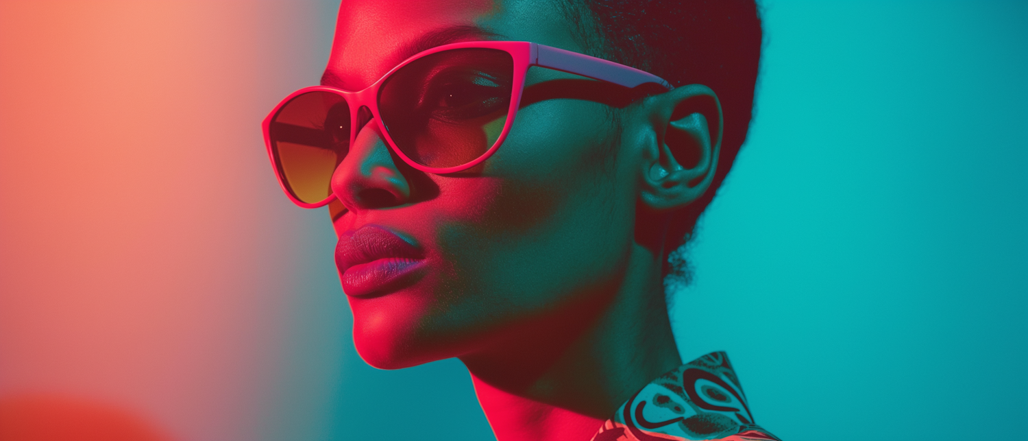 Stylish Woman in Colored Lighting