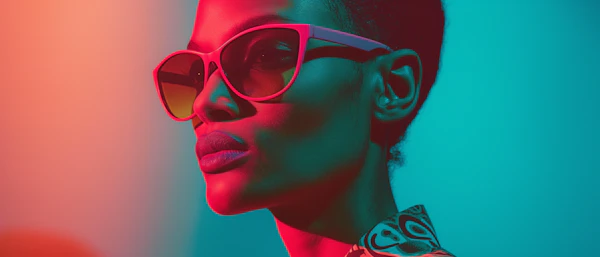 Stylish Woman in Colored Lighting
