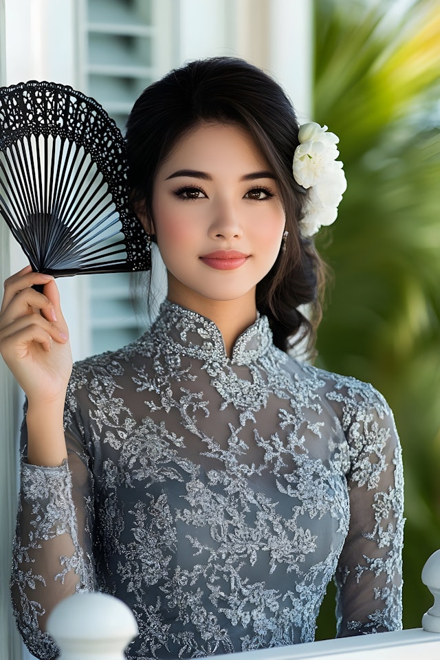 Elegant Woman with Lace Fan