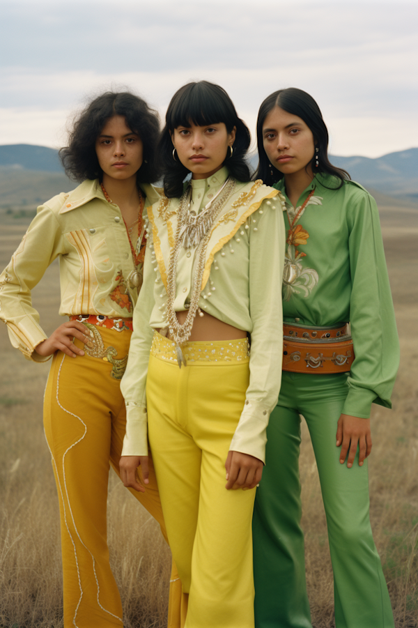 Retro Trio in 1970s Vintage Fashion