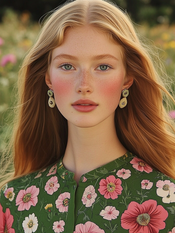 Serene Woman in Floral Dress