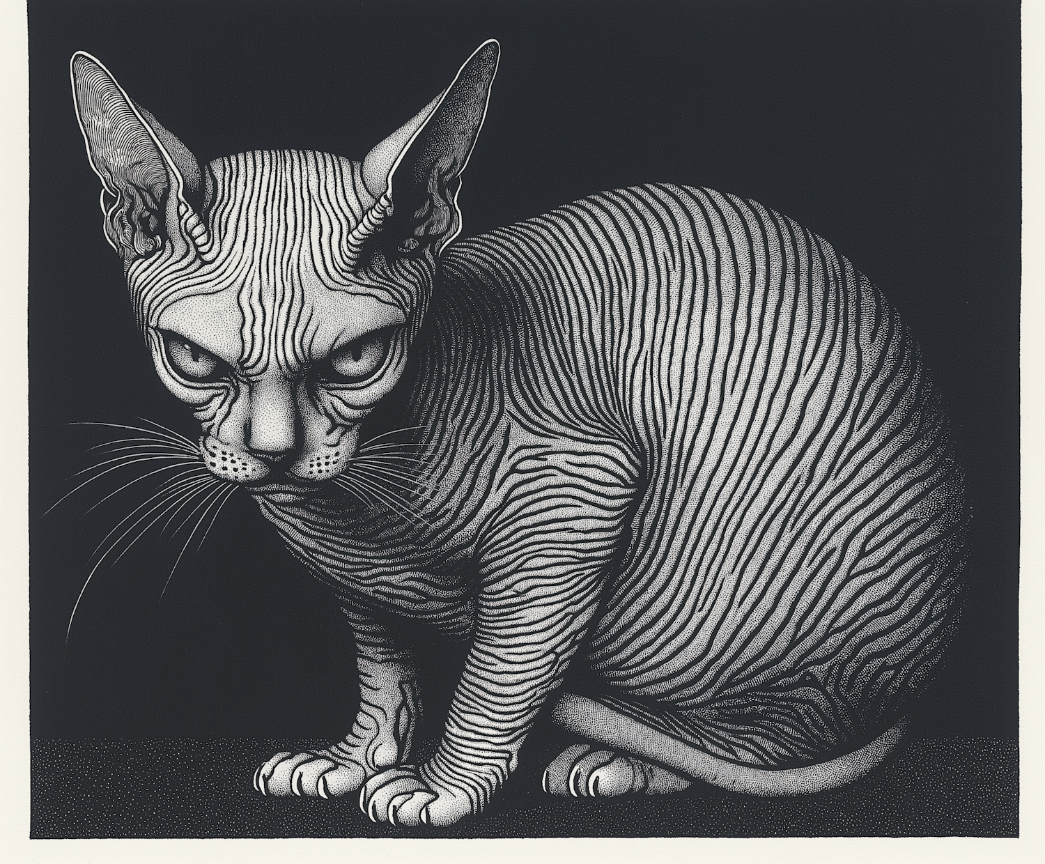 Monochrome Illustration of a Sphynx Cat