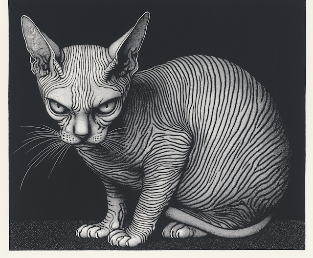 Monochrome Illustration of a Sphynx Cat