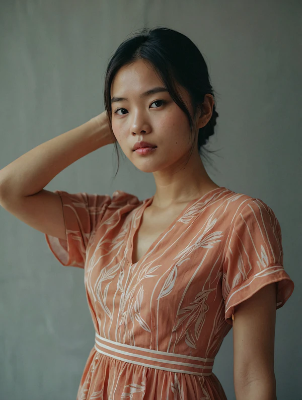 Serene Woman in Peach Dress