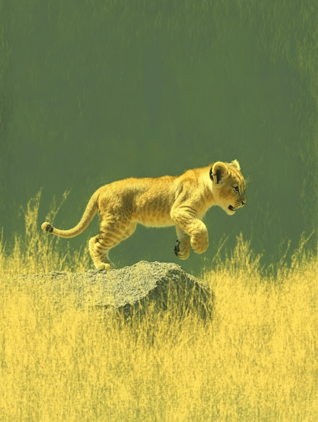 Lion Cub Leaping