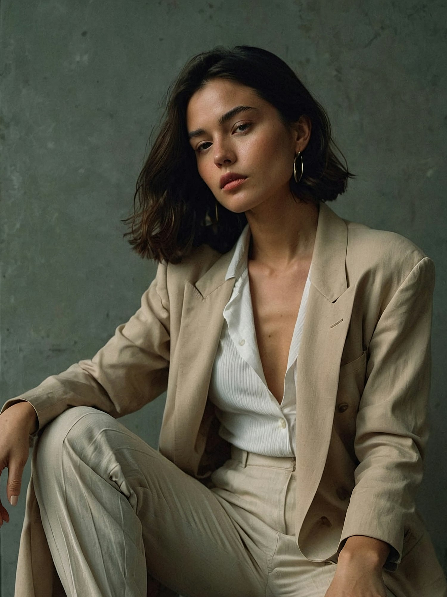 Elegant Woman in Beige Suit