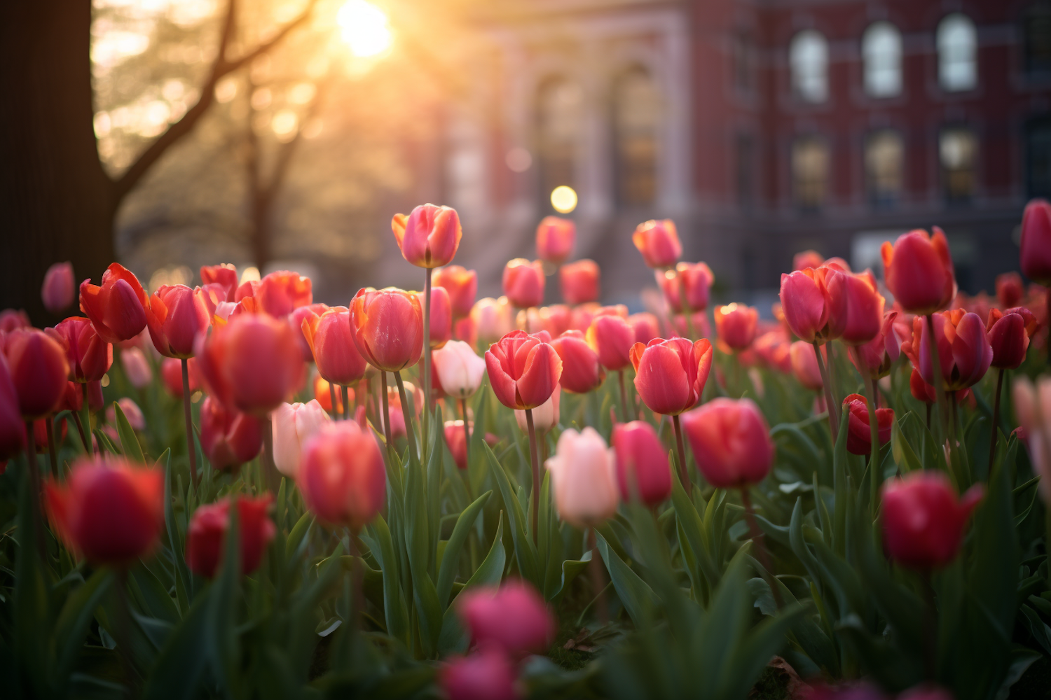 Sunlit Urban Tulip Paradise