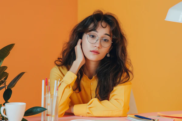 Pensive Young Woman at Work