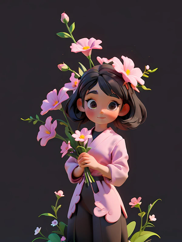 3D Girl with Flowers