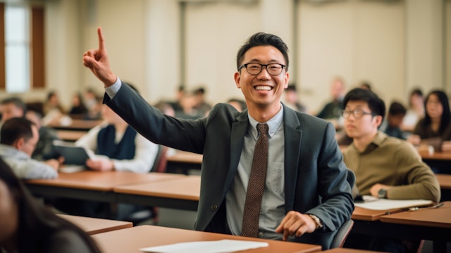 Enthusiastic Mature Student in Classroom