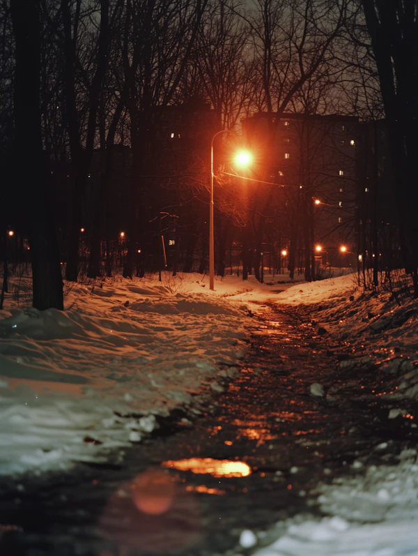 Snowy Night Pathway