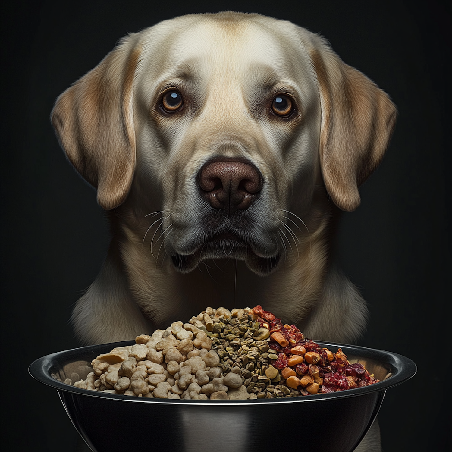 Labrador Retriever with Food Bowl