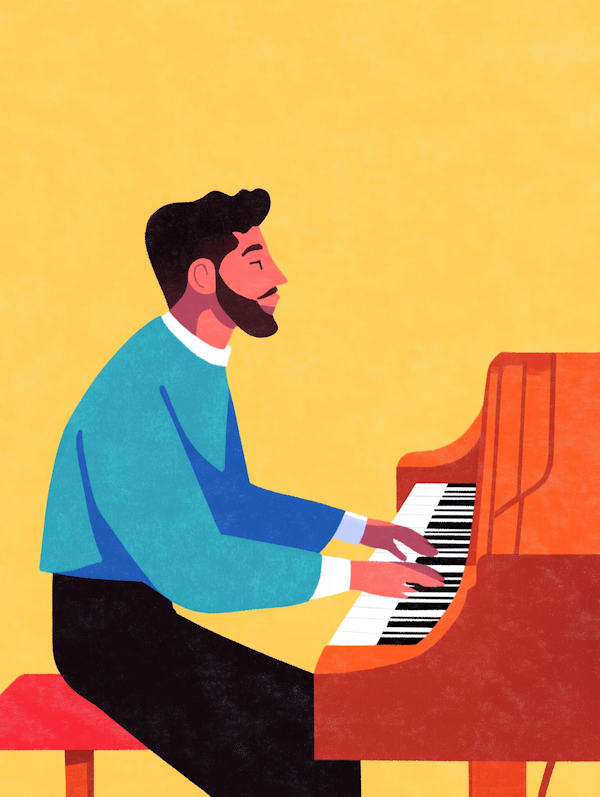 Stylized Illustration of Man Playing Piano