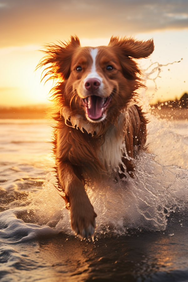 Sunset Splash: A Dog's Joyful Beach Frolic