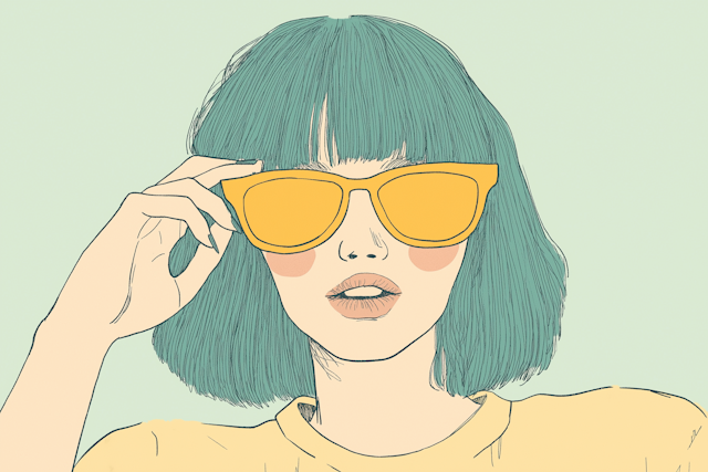 Stylized Person with Teal Hair and Yellow Sunglasses