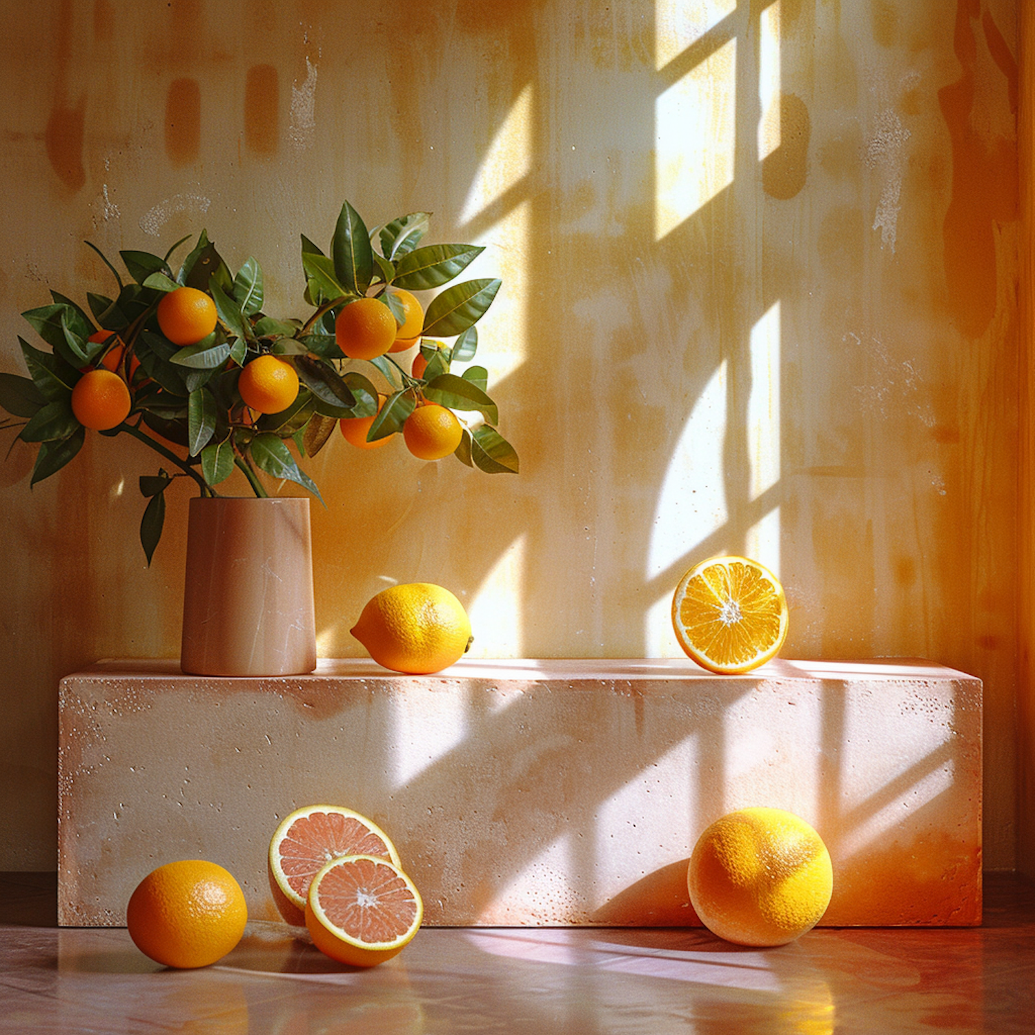 Vibrant Citrus Fruits on Marbled Surface