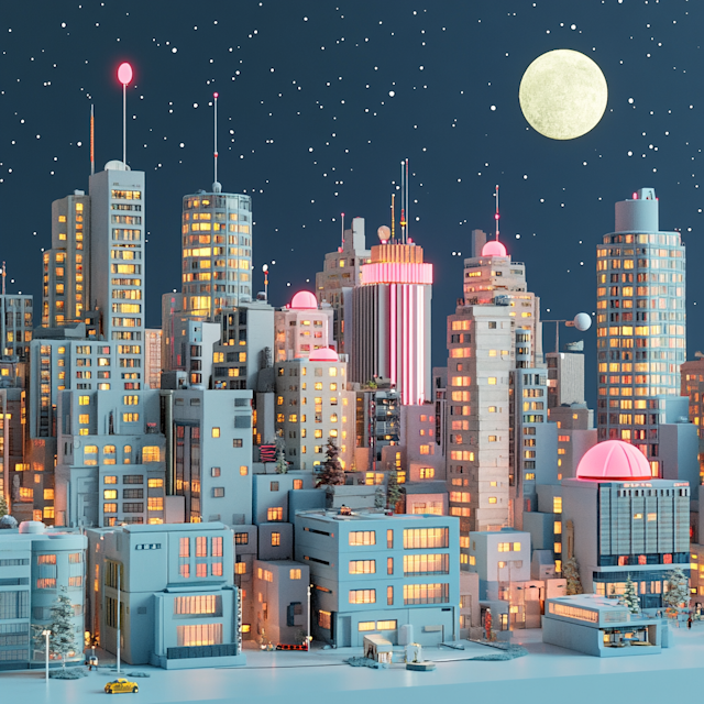 Whimsical Nocturnal Cityscape