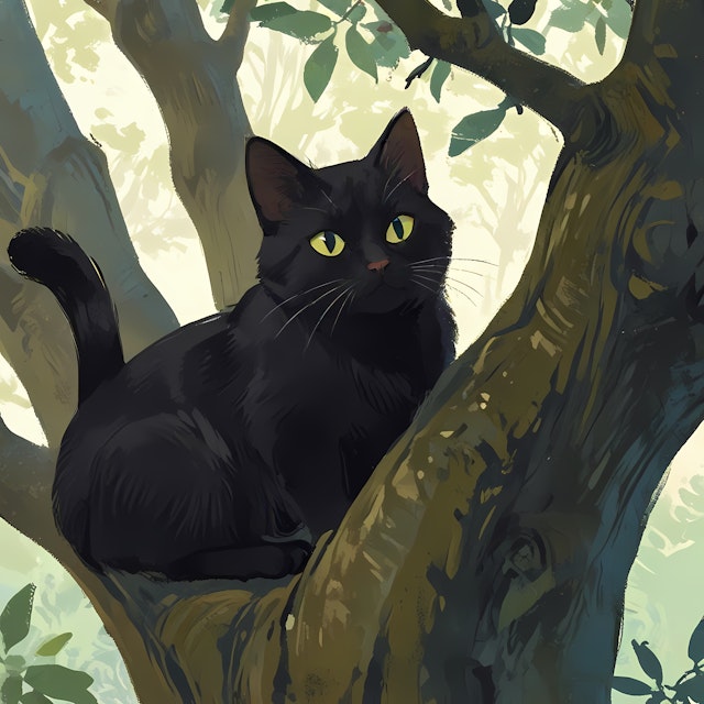 Black Cat on Tree