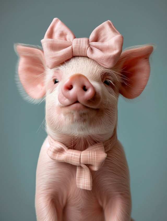 Adorable Piglet in Bows