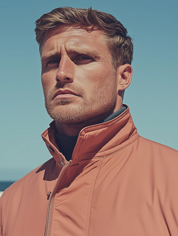 Contemplative Man in Salmon Jacket