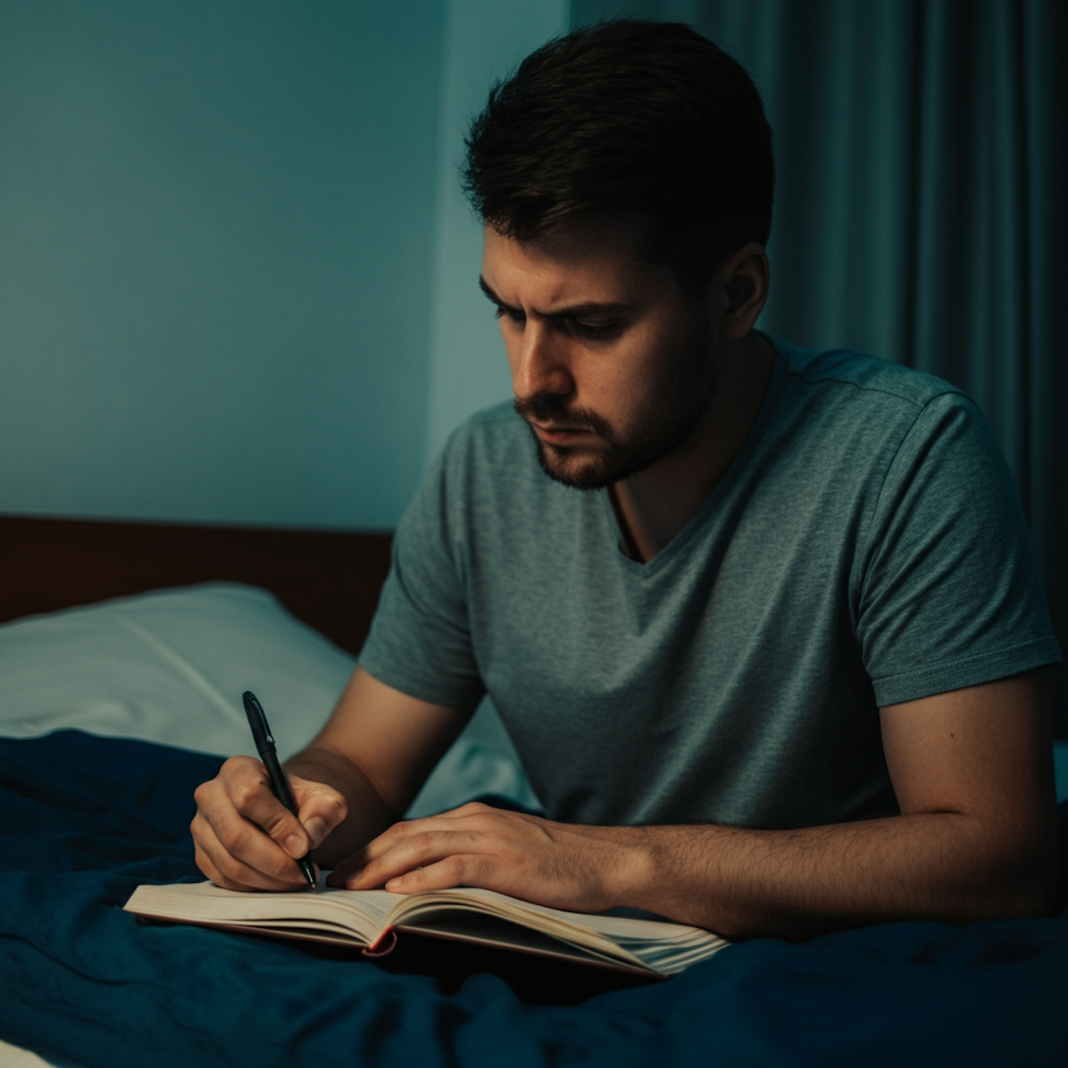 Man Writing in Notebook