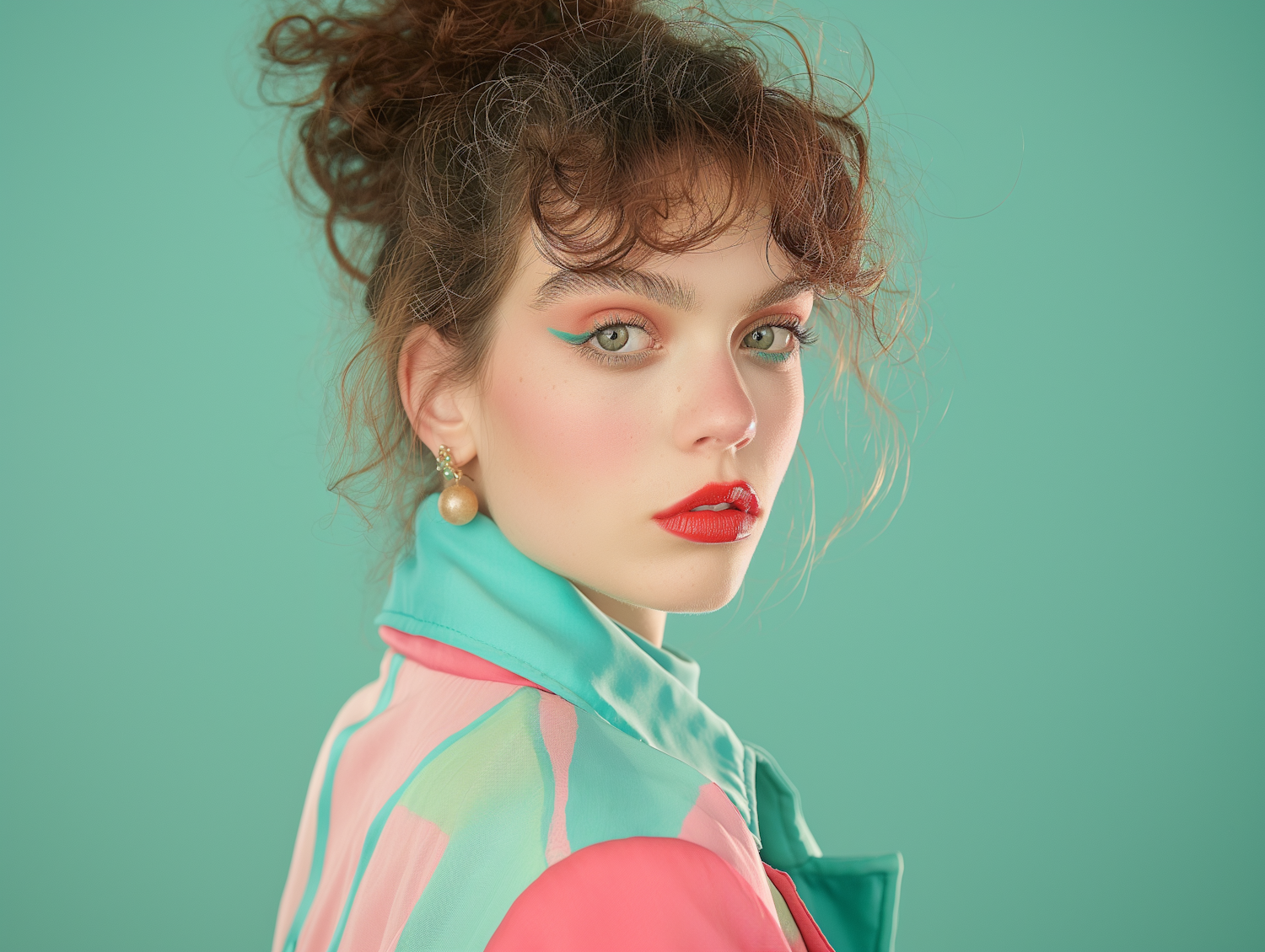 Portrait of a Young Woman with Stylish Makeup and Hair