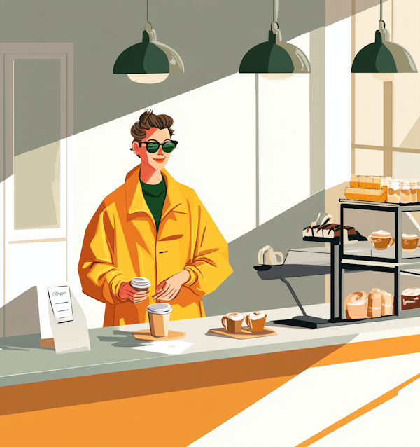 Fashionable Individual in Coffee Shop Illustration