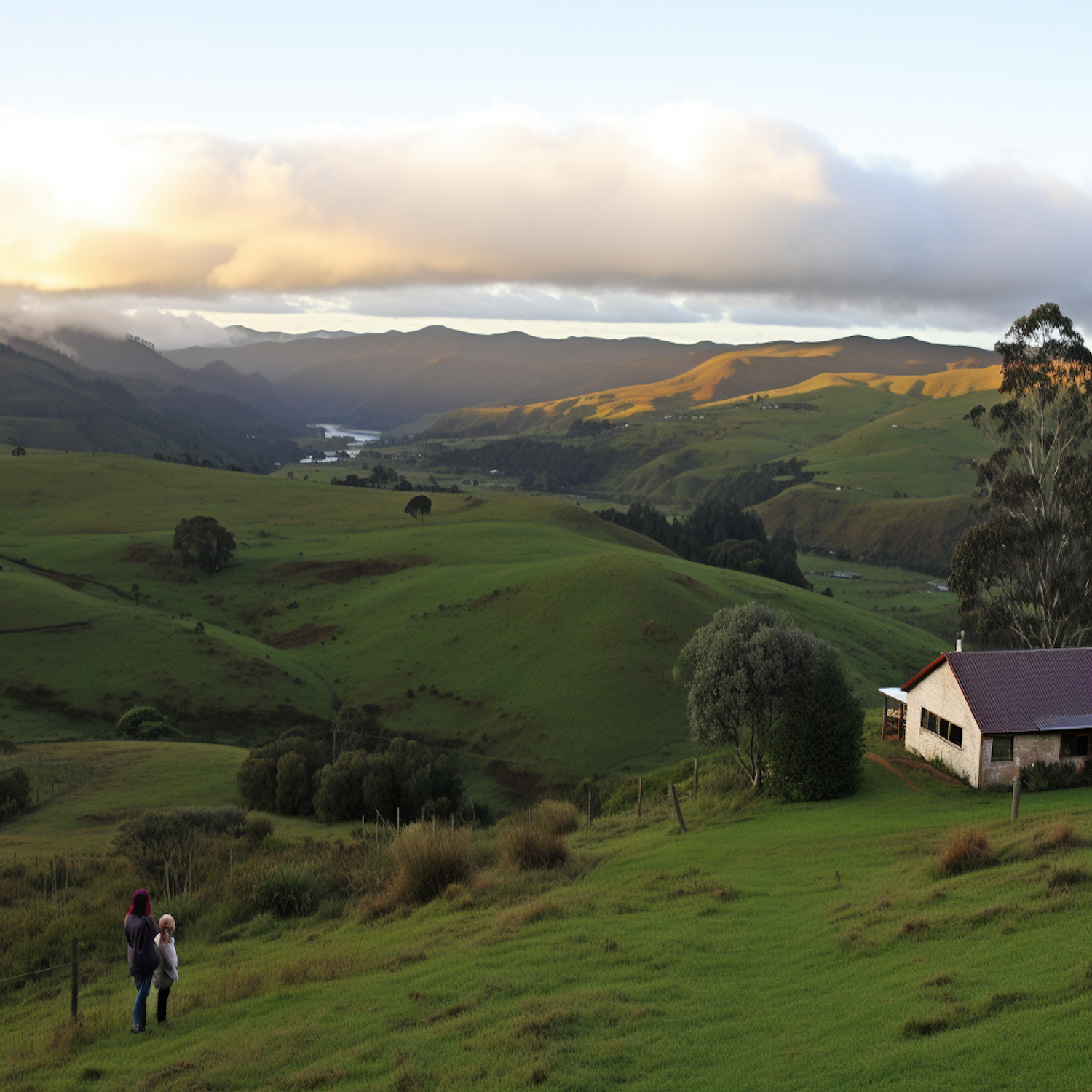 Golden Hour Trek in a Serene Rural Landscape