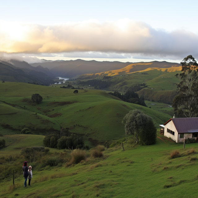 Golden Hour Trek in a Serene Rural Landscape