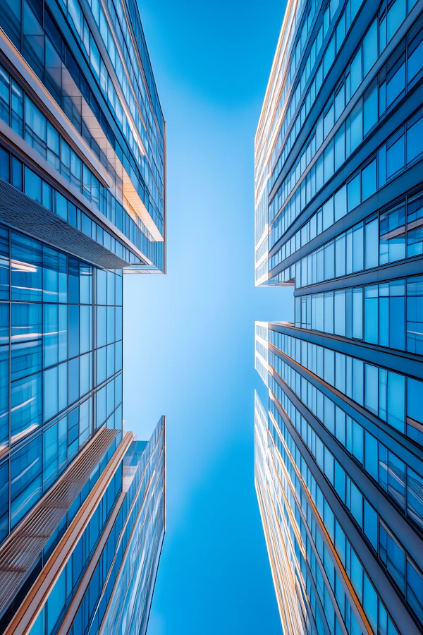 Upward View of Modern Skyscrapers
