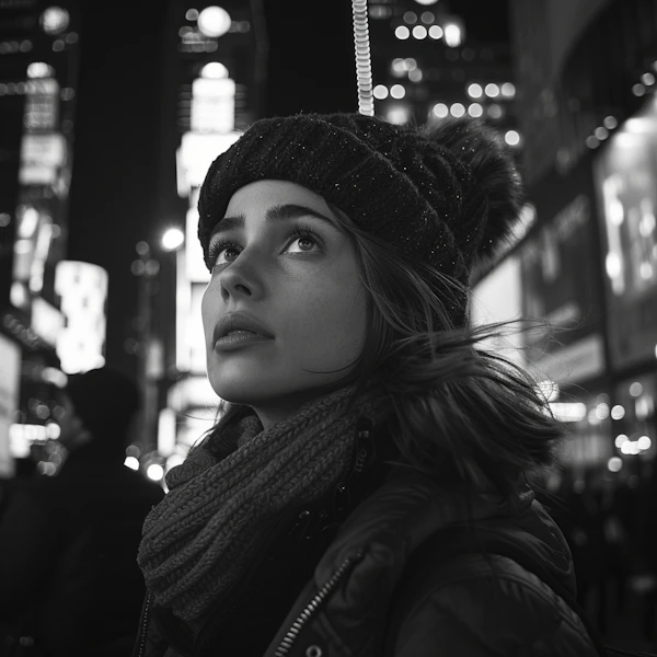 Contemplative Woman in Urban Night
