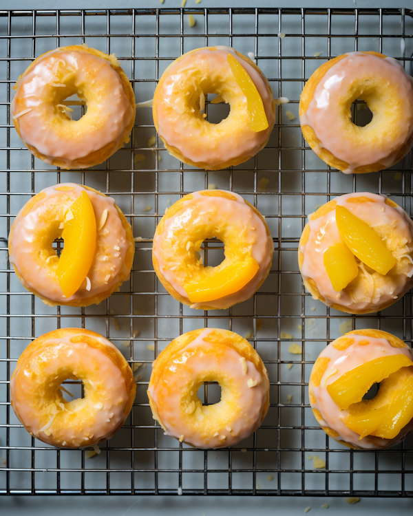 Peach-Glazed Doughnuts on Wire Cooling Rack