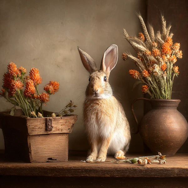 Rabbit and Flowers Scene