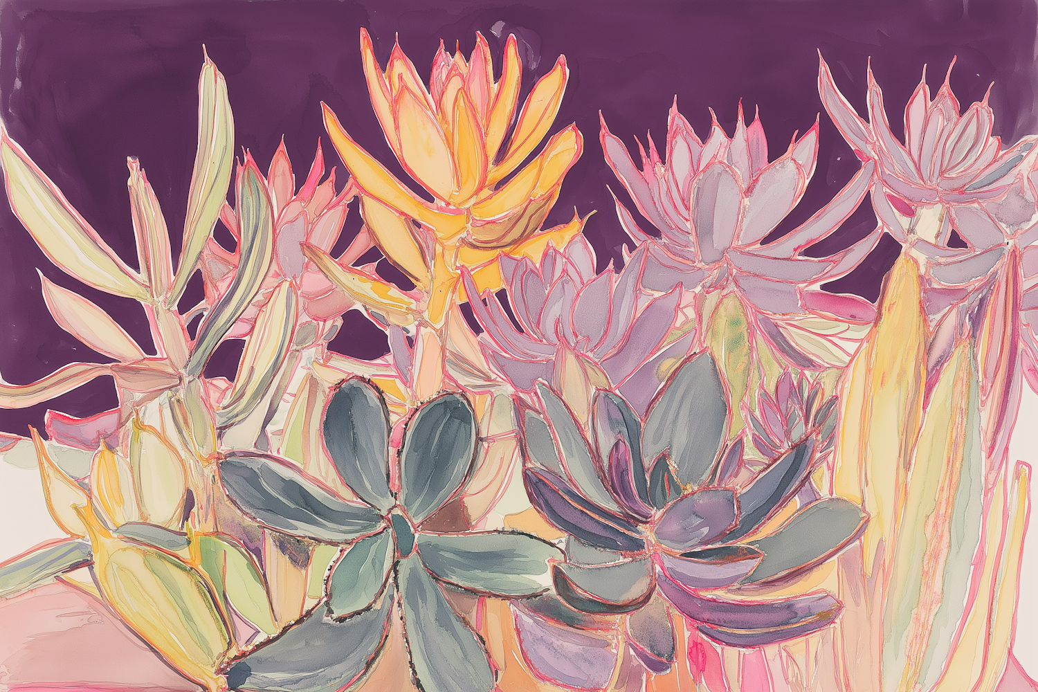 Impressionistic Succulent Garden Painting