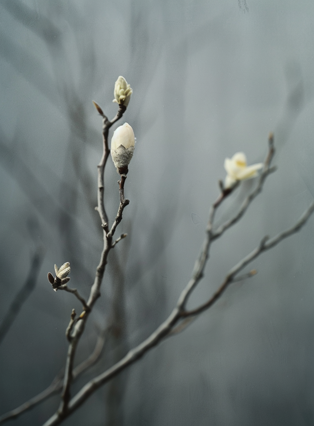 Blooming Branch Against Gray