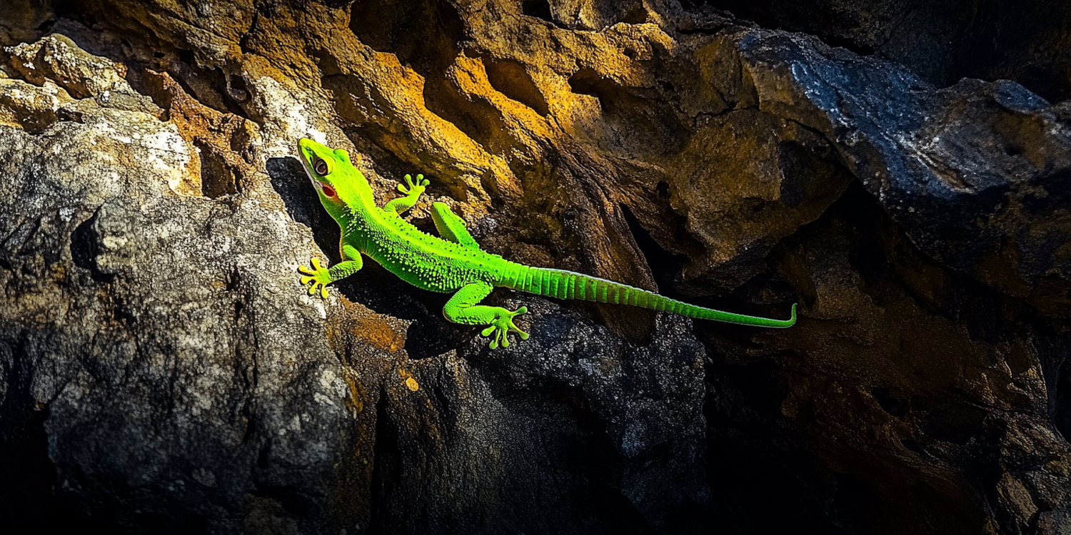 Vibrant Green Gecko on Rocky Surface