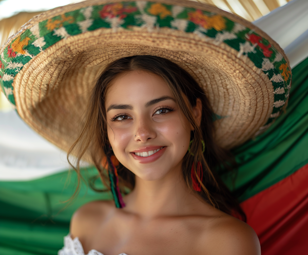 Young Woman with Colorful Sombrero