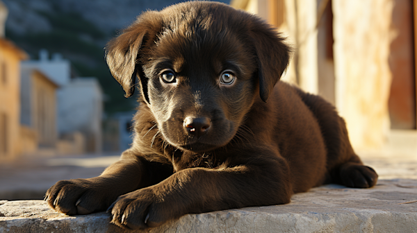 Soulful Blue-Eyed Brown Puppy on Stone