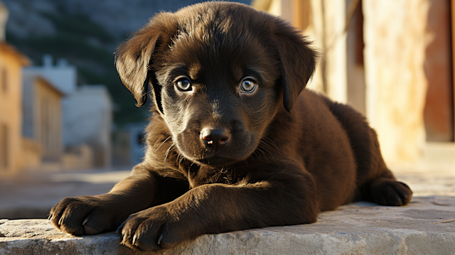 Soulful Blue-Eyed Brown Puppy on Stone