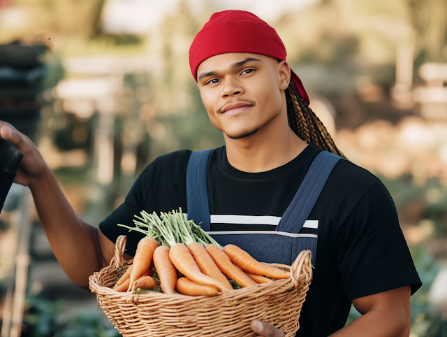 Young Man with Harvested Carrots