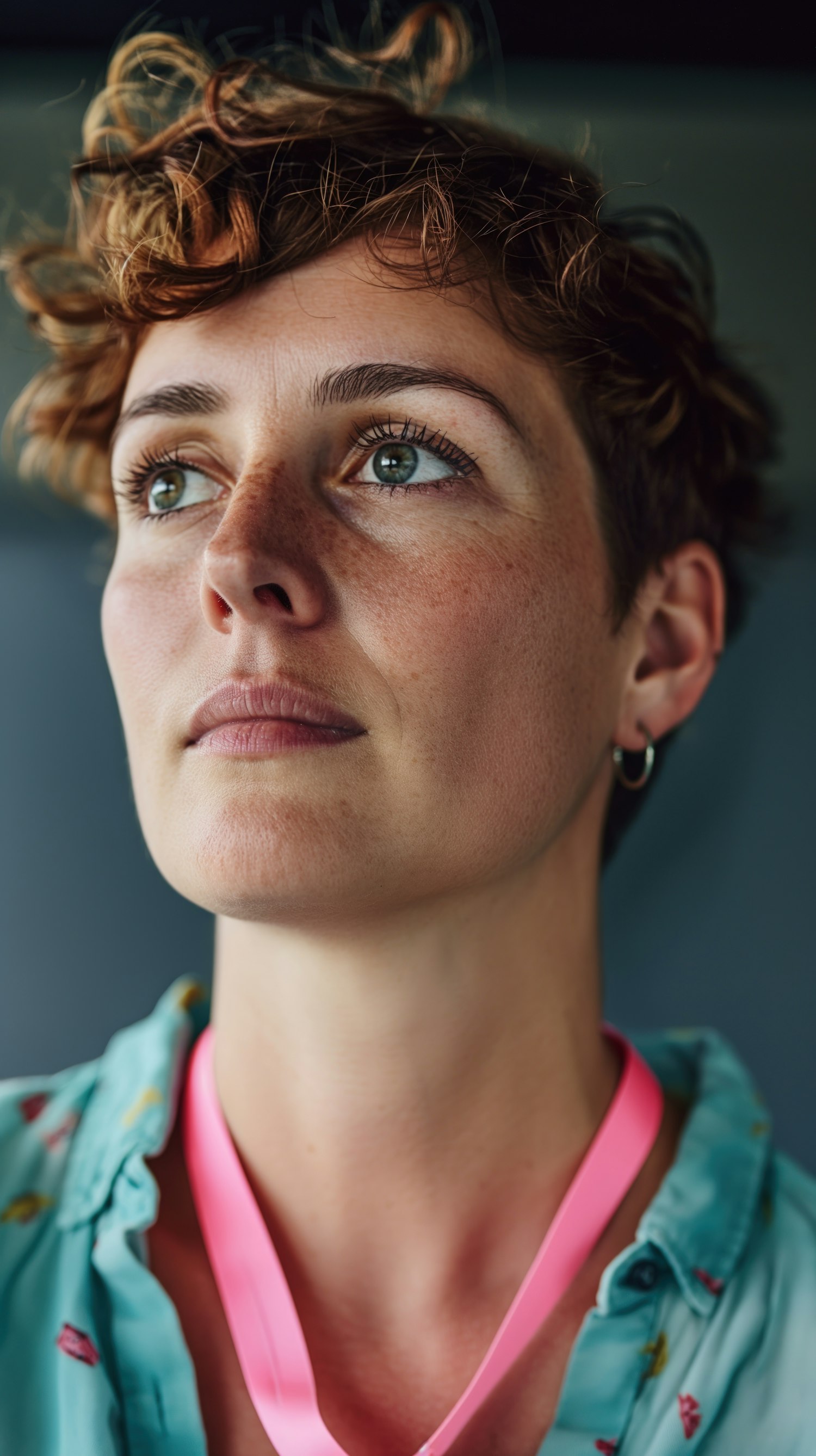 Contemplative Woman with Freckles