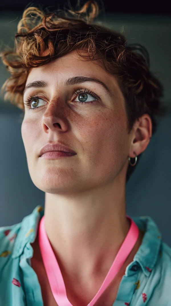 Contemplative Woman with Freckles