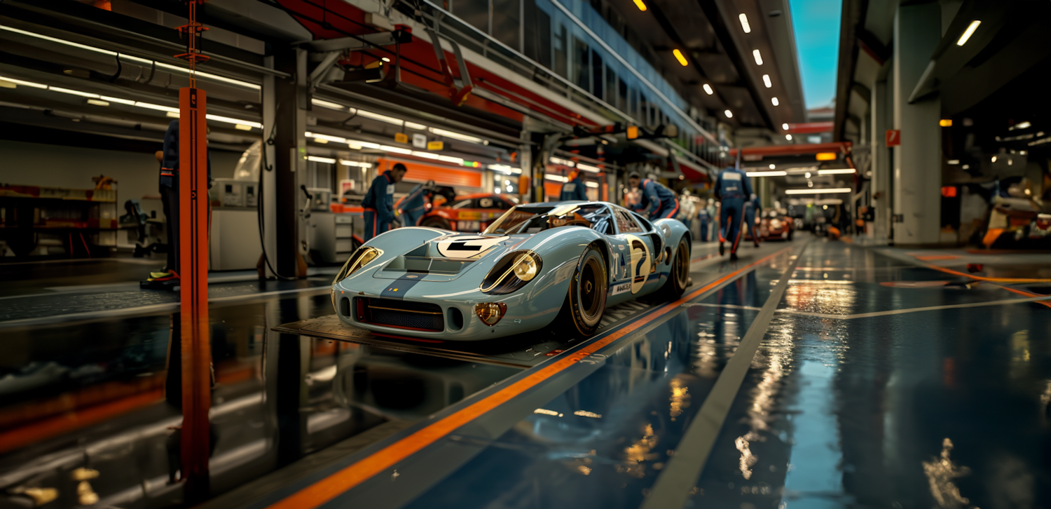 Classic Racing Car in Professional Garage