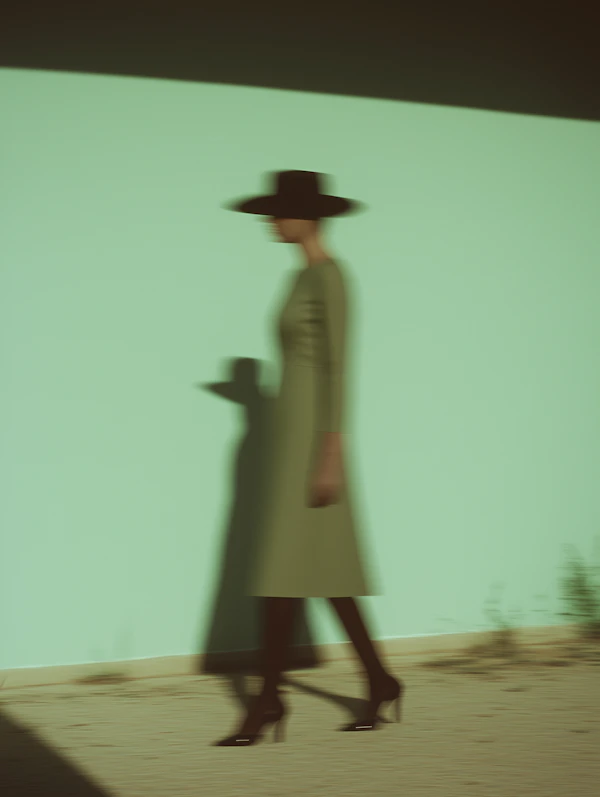 Blurred Figure Against Mint Green Wall