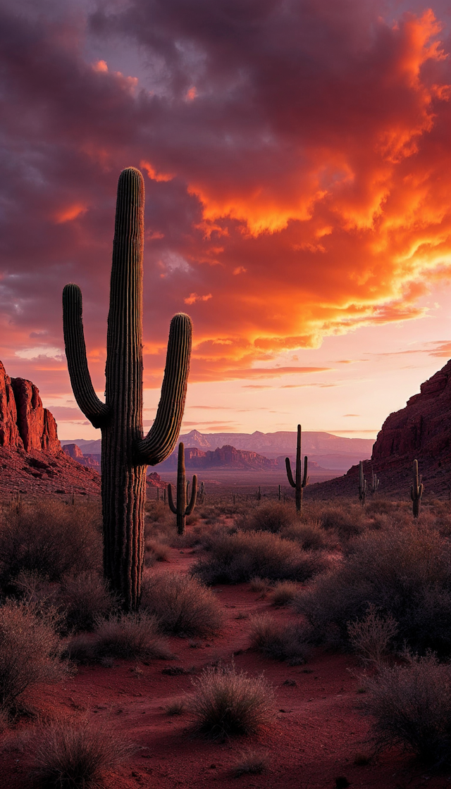 Desert Sunset with Saguaro Cactus