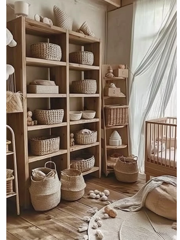Rustic Nursery Room with Woven Baskets