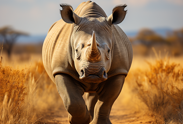 Attentive Rhino in Golden Savanna Light