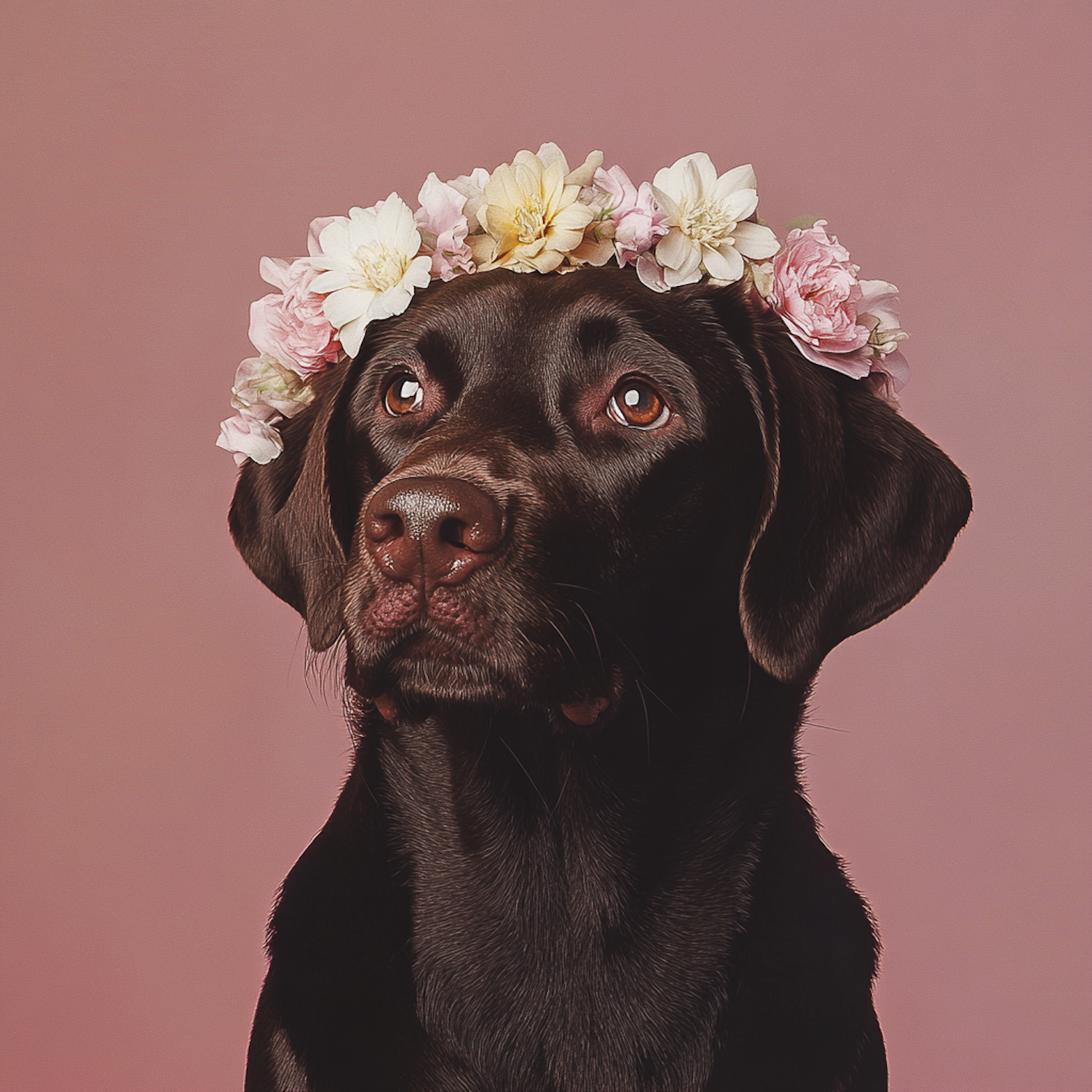 Chocolate Labrador with Floral Crown